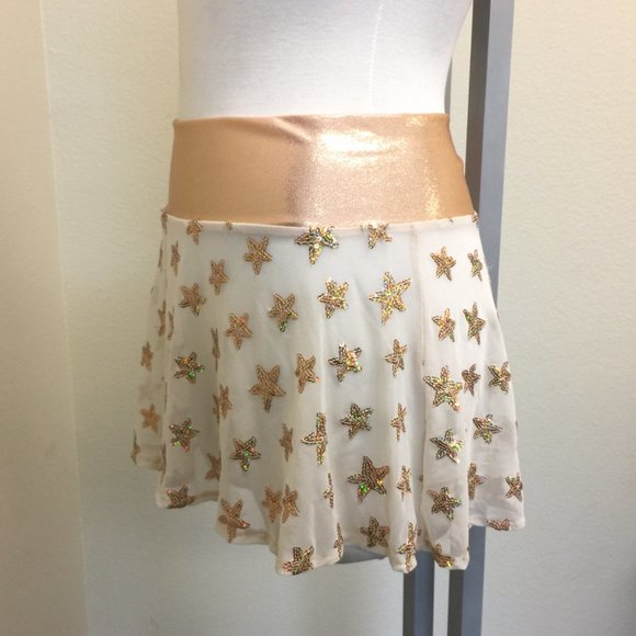 PRE LOVED - J Valentine Sequin Star Mesh Skirt- GLD/S - CHL084 - Picture 4 of 4